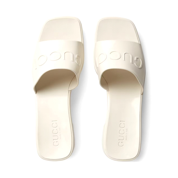 Gucci Women's Rubber Logo Block Slide Sandals White - Picture 3 of 3